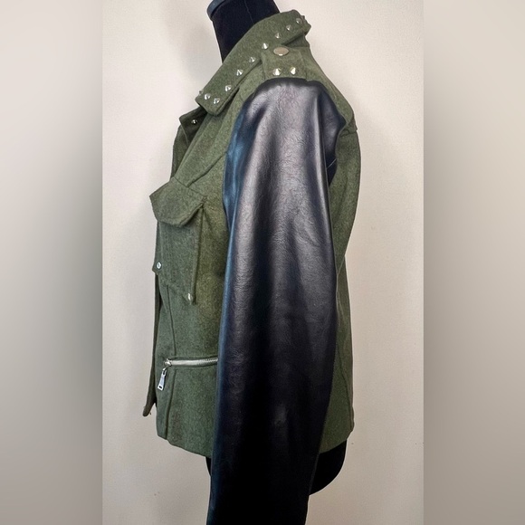Jou Jou faux leather fleece military jacket punk festival studded medium EUC - Picture 7 of 11